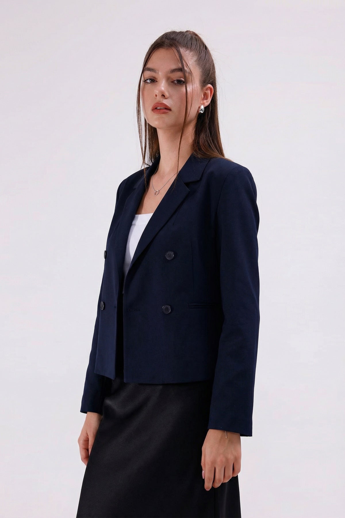 Kadın Ceket İçi Astarlı Lacivert Blazer Kadın Ceket Şık Blezir Tesettür Ceket Kumaş Düğmeli Spor