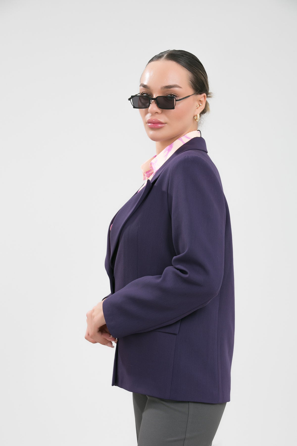 Kadın Ceket Blazer Kadın Ceket Önden Kapaklı Cepli Rahat Kalıp Tesettür Ceket Spor Ceket Mürdüm