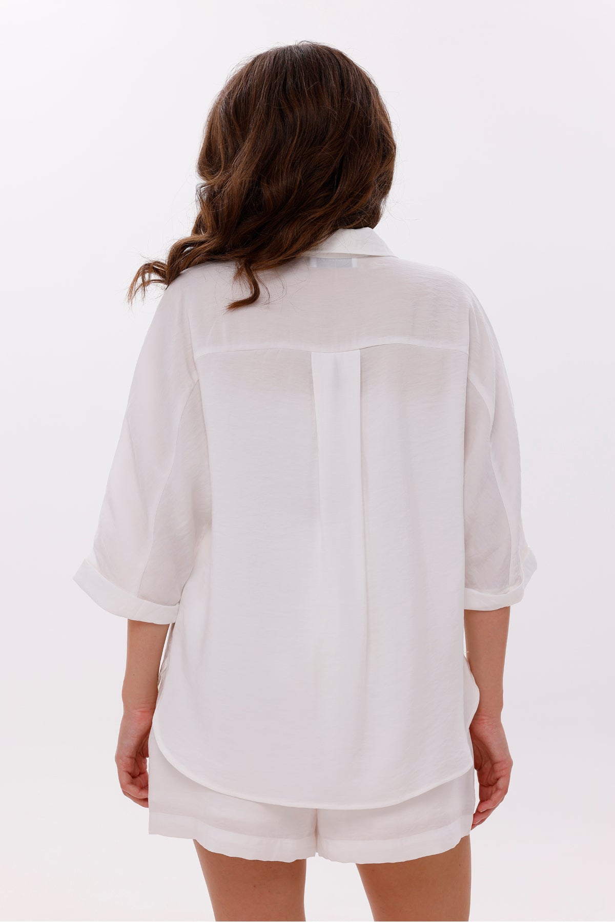 Kadın Şort Takım Beyaz Kadın Şortlu Takım Düşük Kol Gömlek Yan Fermuarlı Pamuk Alt Üst Şort Takımı