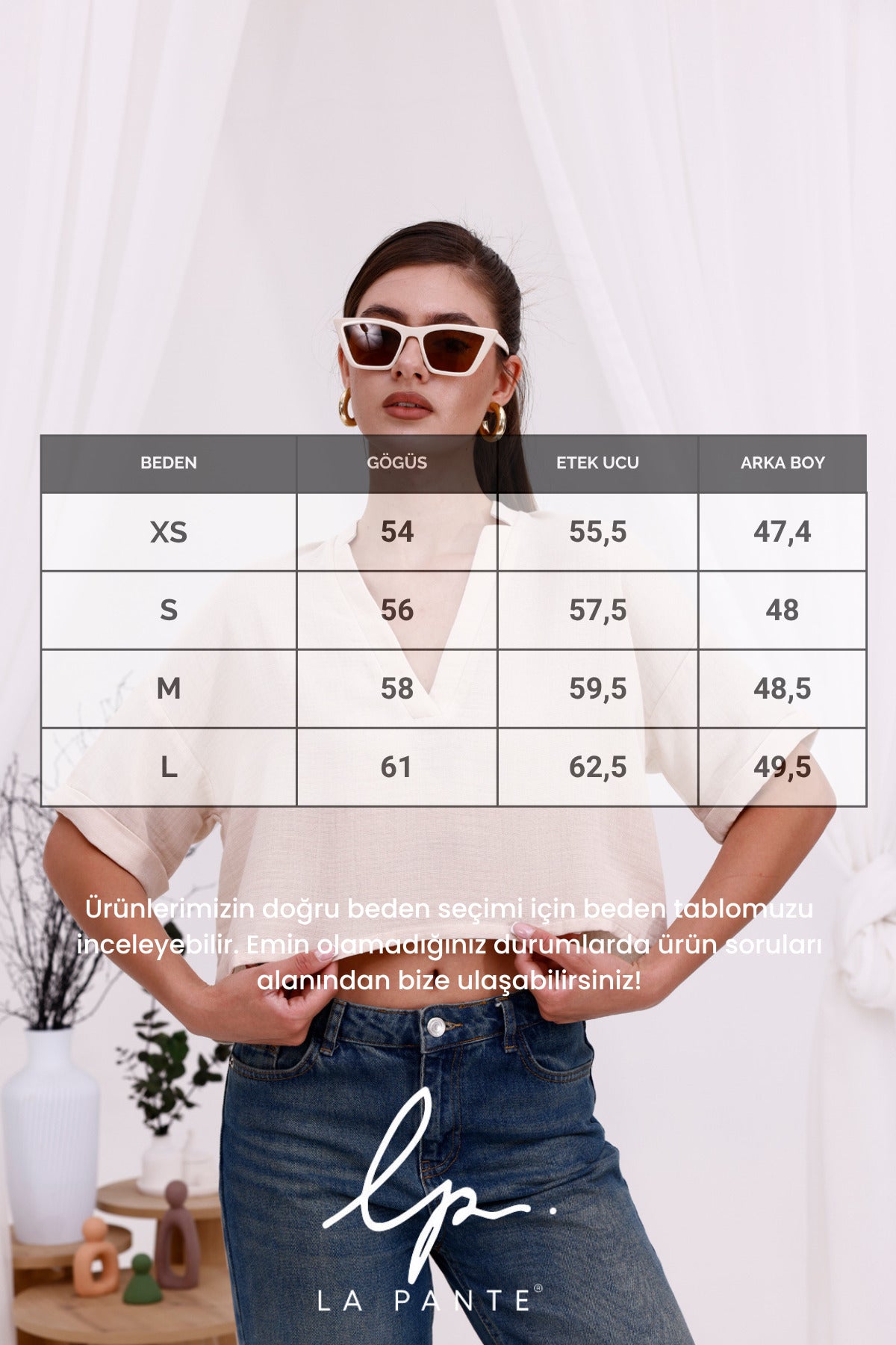 Kadın Bluz Şık Kadın Bluz V Yaka Crop Bluz Kısa Kol Önden Patlı Kısa Bluz Bej Salaş Basic