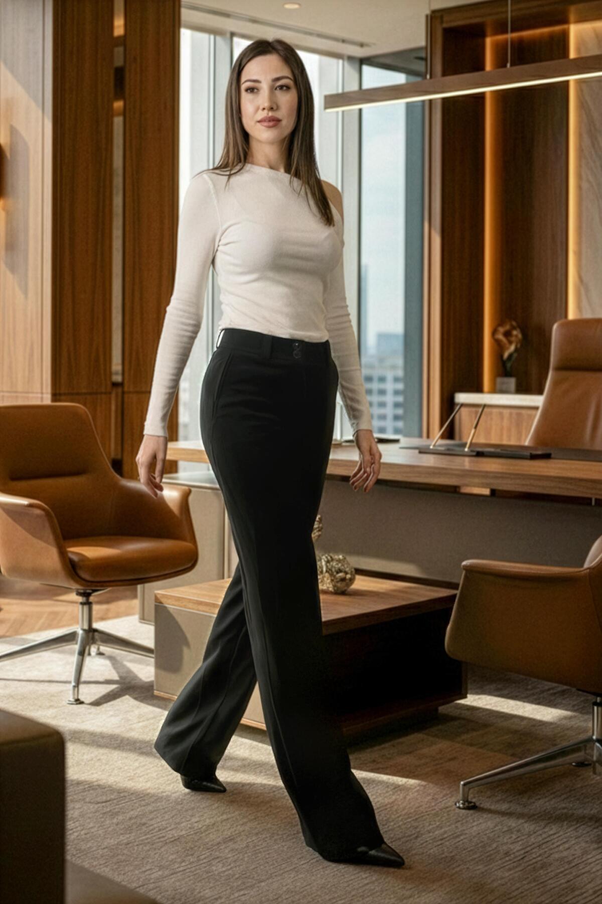 Kadın Pantolon Palazzo Pantolon Geniş Paça Likralı Bol Paça Rahat Kumaş Wide Leg Likralı Şık