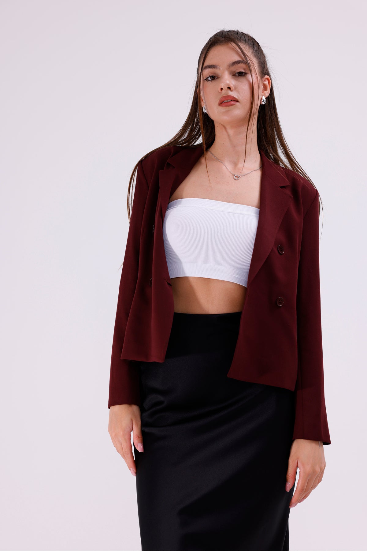 Kadın Ceket İçi Astarlı Bordo Blazer Kadın Ceket Kısa Şık Blezir Tesettür Ceket Kumaş Düğmeli Spor