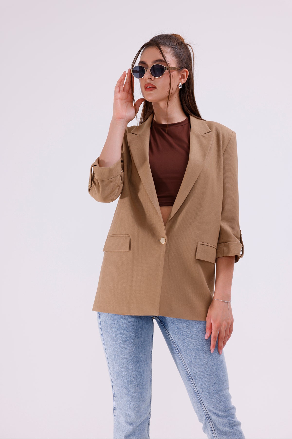 Kadın Ceket İçi Astarlı Blazer Kadın Ceket Uzun Blezir Tesettür Ceket Kol Düğme Detaylı
