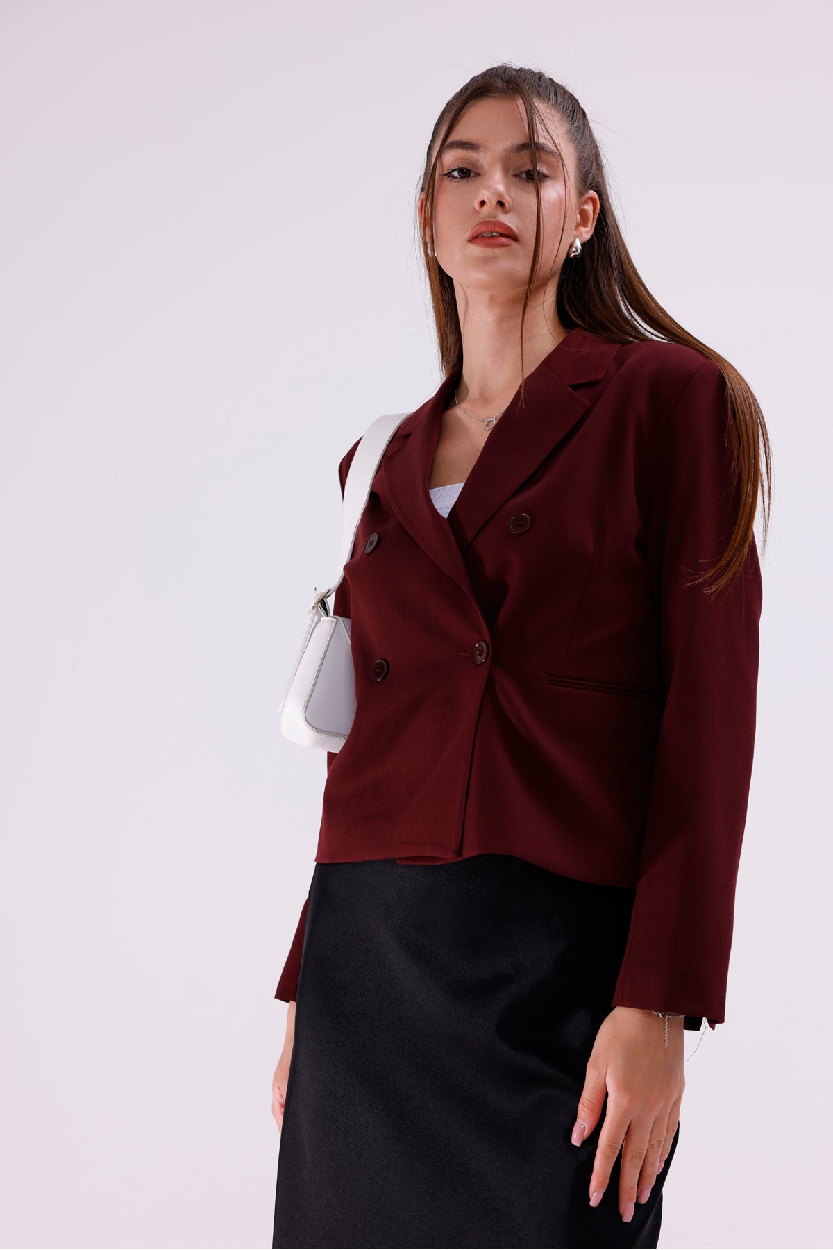 Kadın Ceket İçi Astarlı Bordo Blazer Kadın Ceket Kısa Şık Blezir Tesettür Ceket Kumaş Düğmeli Spor