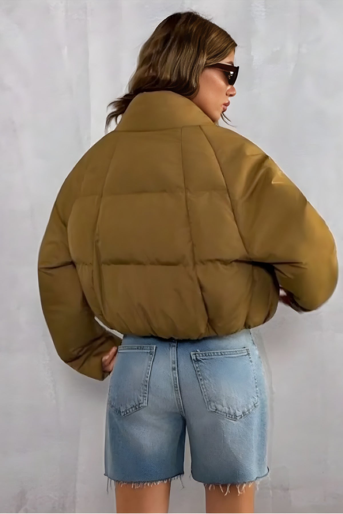 Kadın Mont Şişme Kadın Mont Önden Çıtçıtlı Bel Lastikli Crop Kışlık Mevsimlik Taba Bomber