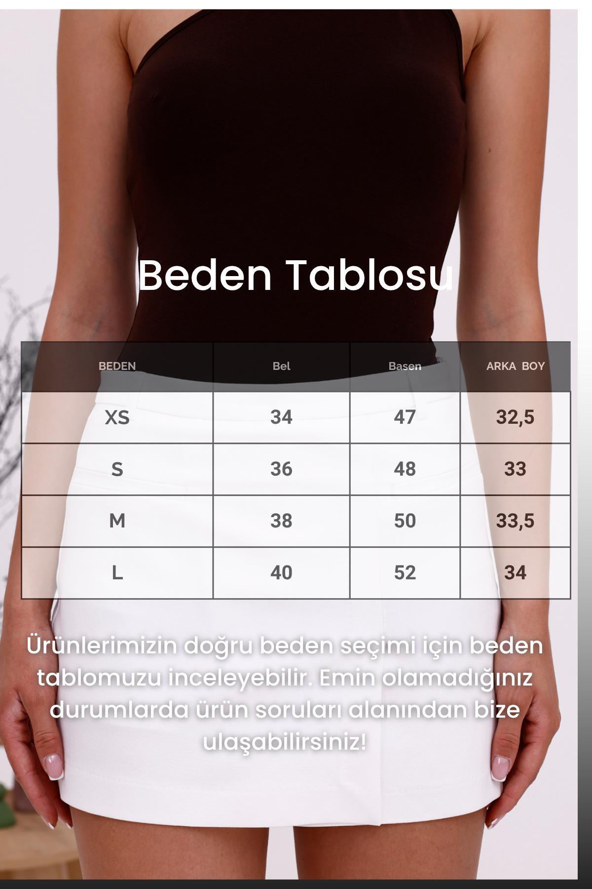 Şort Etek Kadın Şortlu Etek Mini Yırtmaçlı Yandan Fermuarlı Kumaş