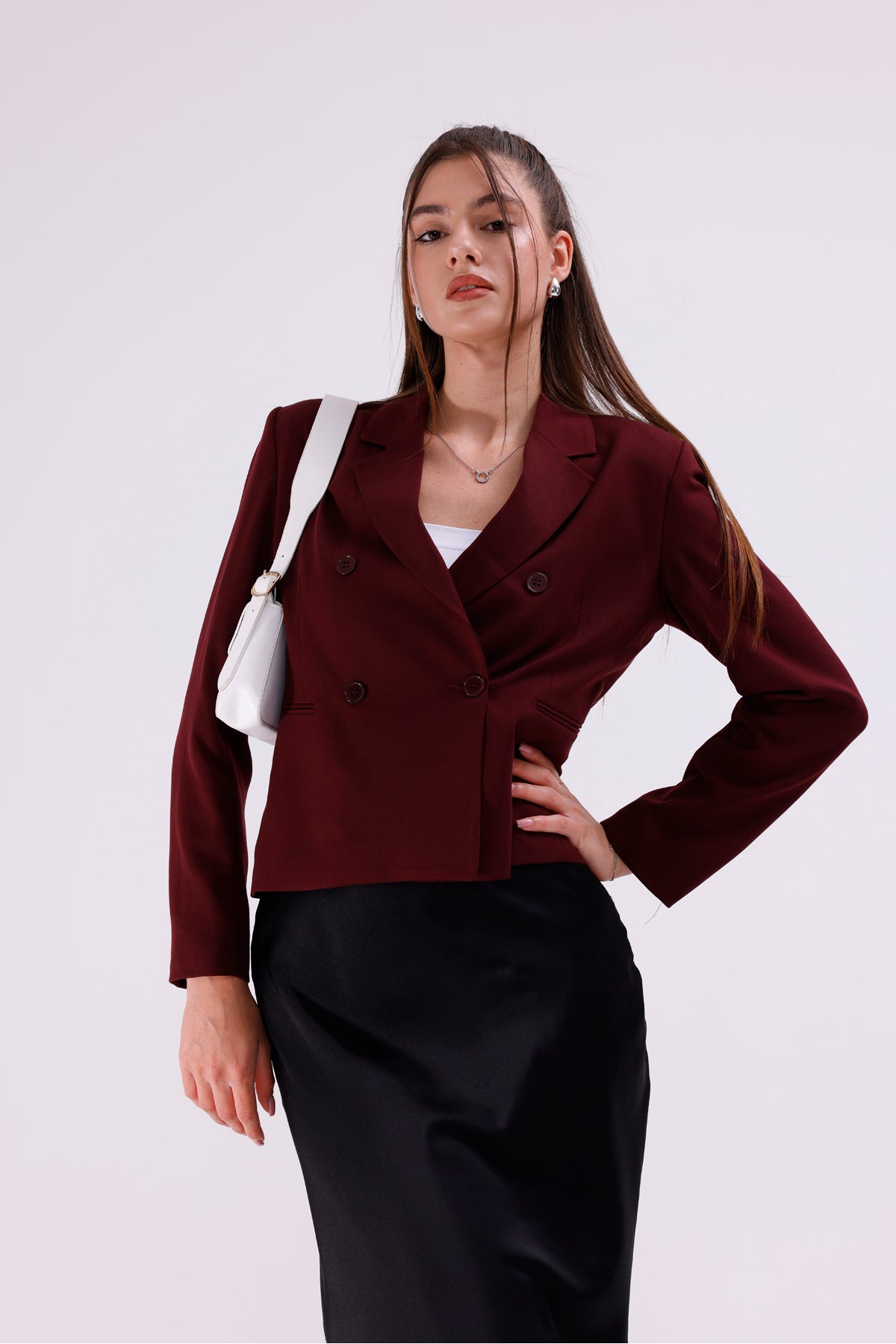 Kadın Ceket İçi Astarlı Bordo Blazer Kadın Ceket Kısa Şık Blezir Tesettür Ceket Kumaş Düğmeli Spor