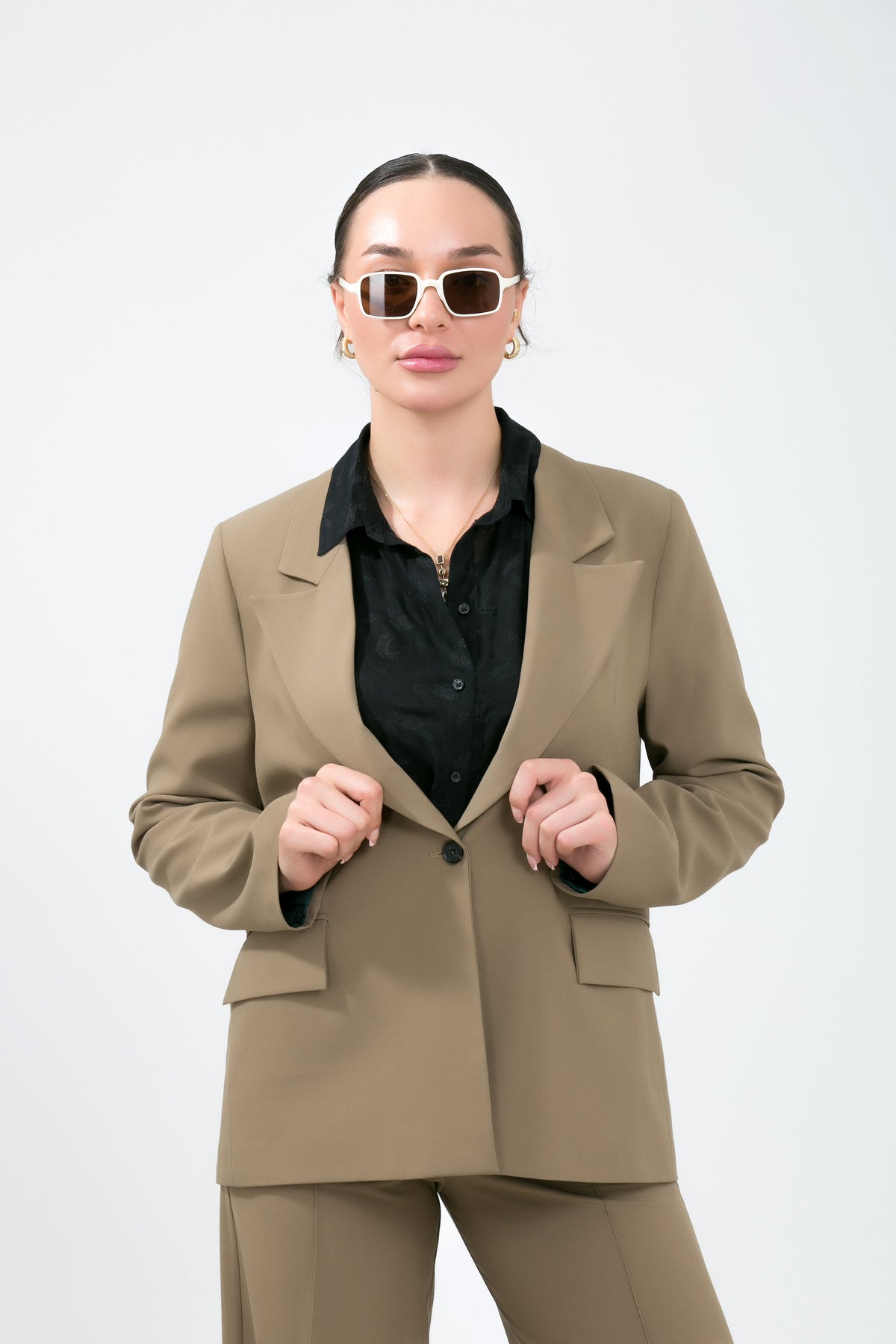 Alt Üst Takım Kadın Blazer Ceket Pantolon Takım Önden Kapaklı Cepli Rahat Ceket Pantolon Takımı