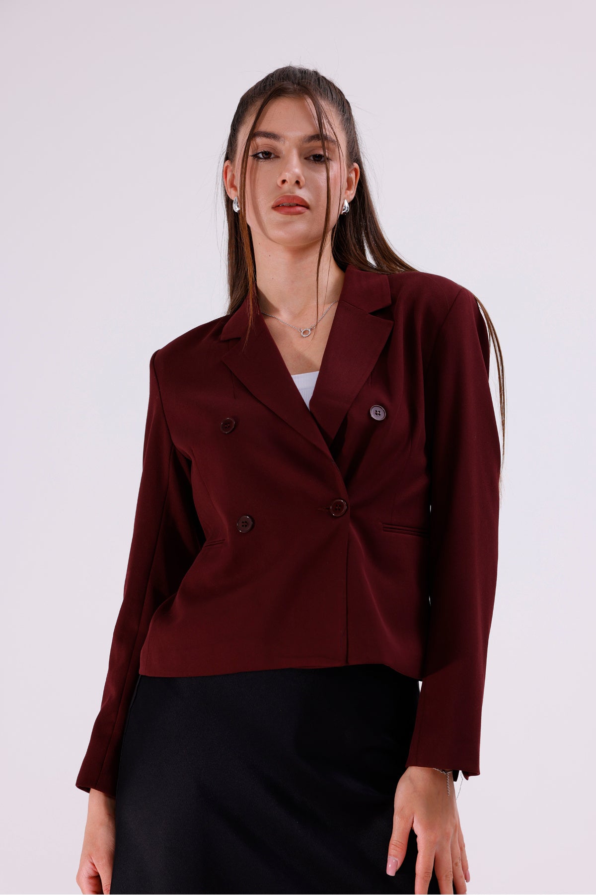 Kadın Ceket İçi Astarlı Bordo Blazer Kadın Ceket Kısa Şık Blezir Tesettür Ceket Kumaş Düğmeli Spor