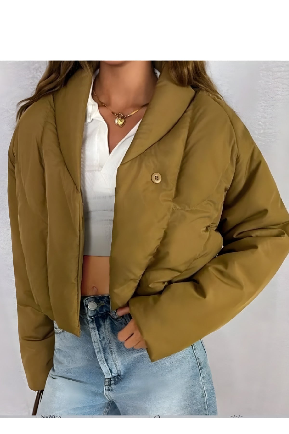 Kadın Mont Şişme Kadın Mont Önden Çıtçıtlı Bel Lastikli Crop Kışlık Mevsimlik Taba Bomber