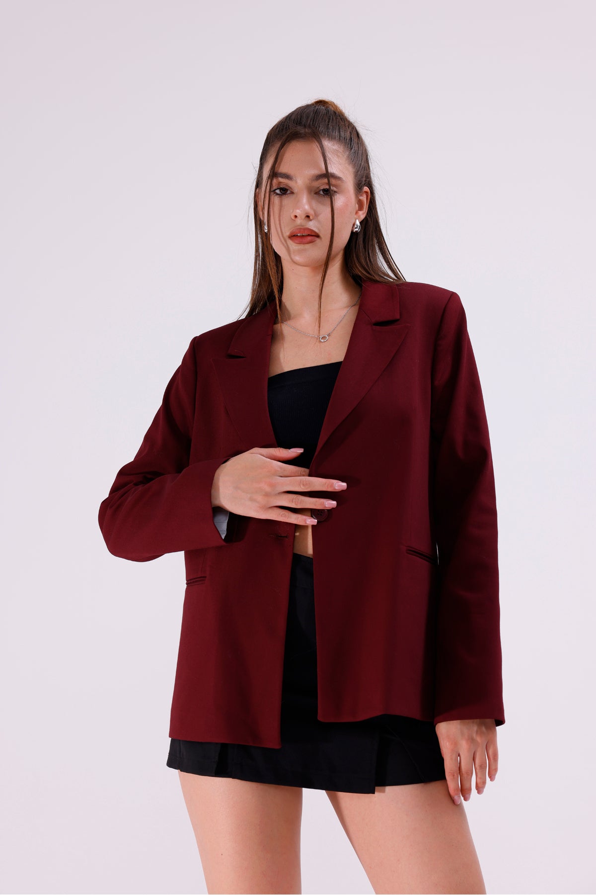 Kadın Ceket İçi Astarlı Bordo Blazer Kadın Ceket Uzun Şık Blezir Tesettür Ceket Kumaş Düğmeli