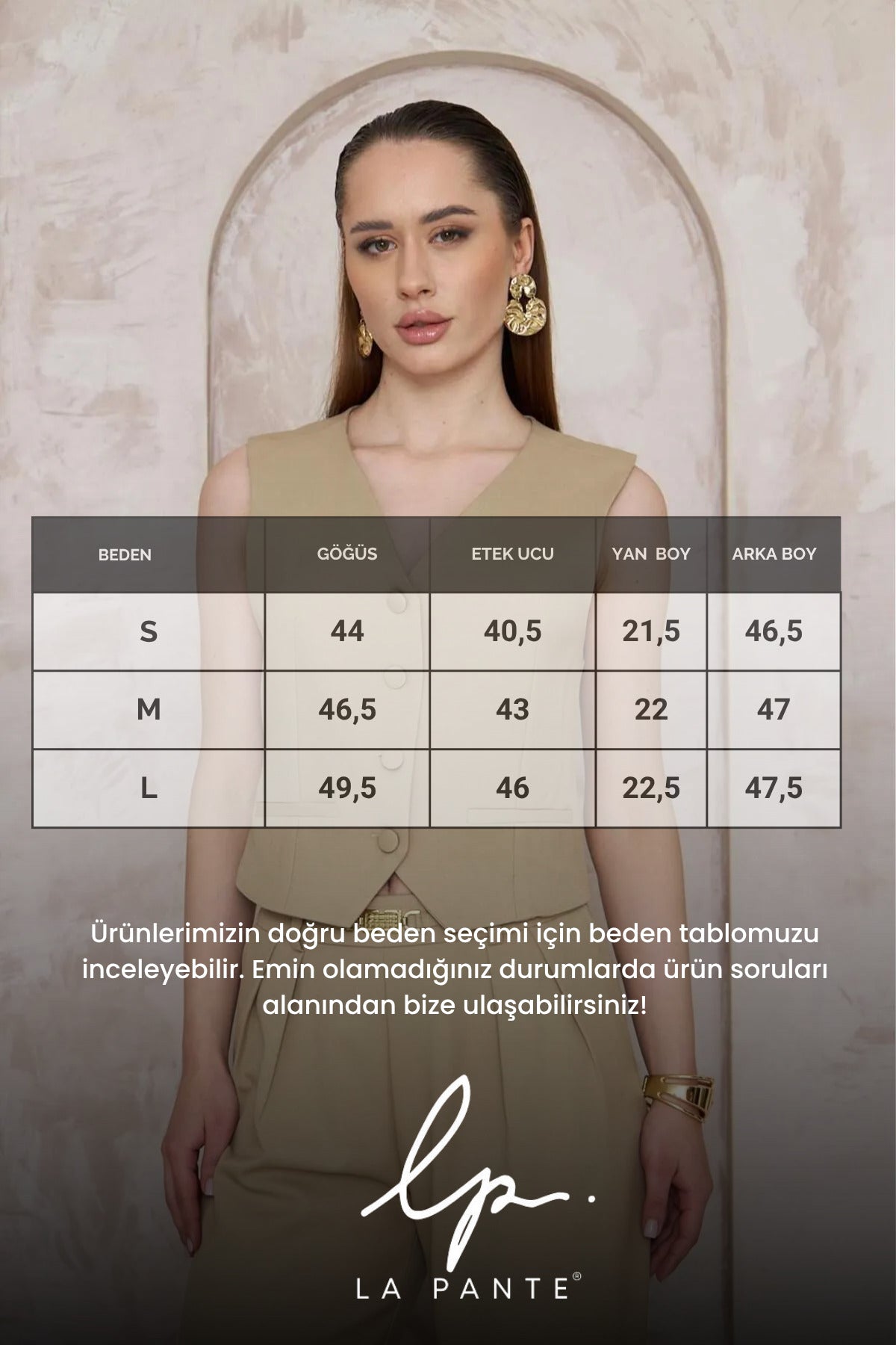 Kadın Yelek Blazer Kadın Yelek Kolsuz Şık Düğmeli V Yaka Vücuda Oturan Bej Yelek