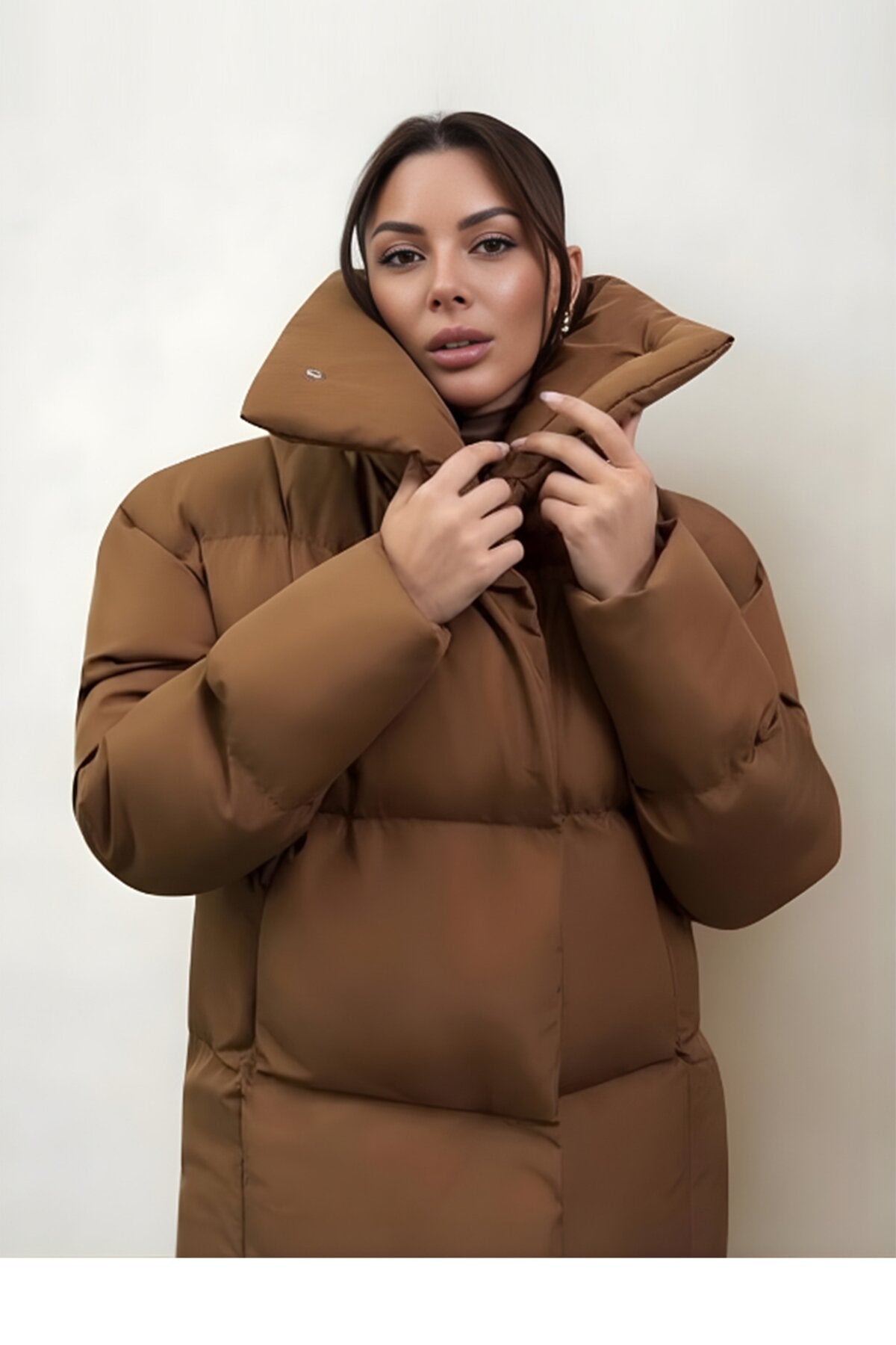 Kadın Mont Şişme Kadın Mont Dik Yaka Mevsimlik Şık Bomber Camel Kadın Kaban
