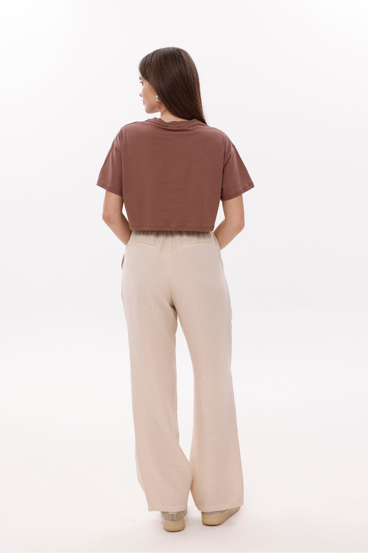 Kadın Pantolon Beli Lastikli Bağcıklı Bol Paça Pantolon Geniş Paça Rahat Pantolon