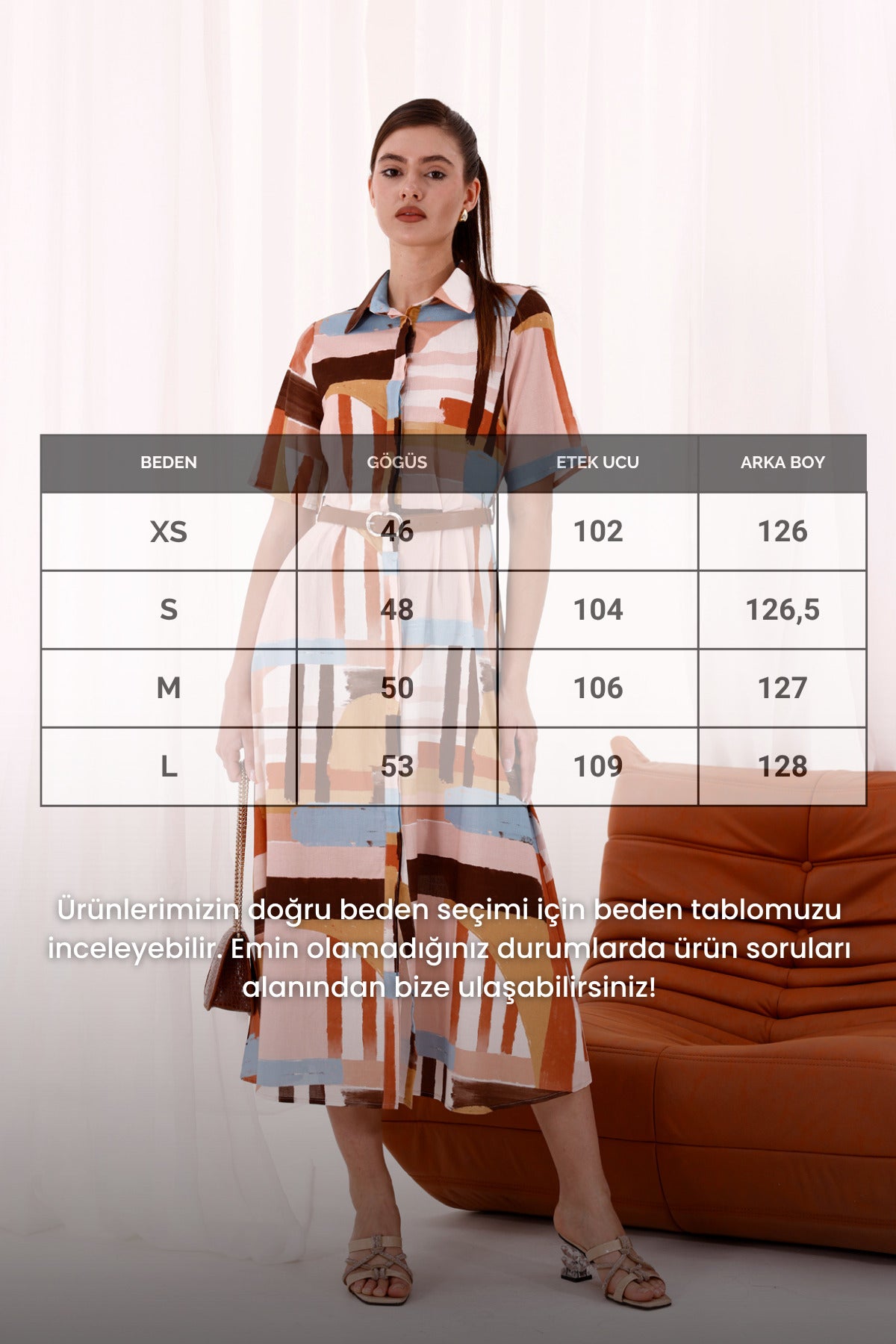 KADIN ELBİSE GÖMLEK ELBİSE KADIN Şık Uzun Kadın Elbise Önden Düğmeli Kemerli Ekru Kısa Kollu
