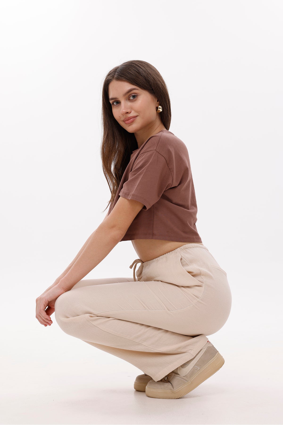 Kadın Pantolon Beli Lastikli Bağcıklı Bol Paça Pantolon Geniş Paça Rahat Pantolon
