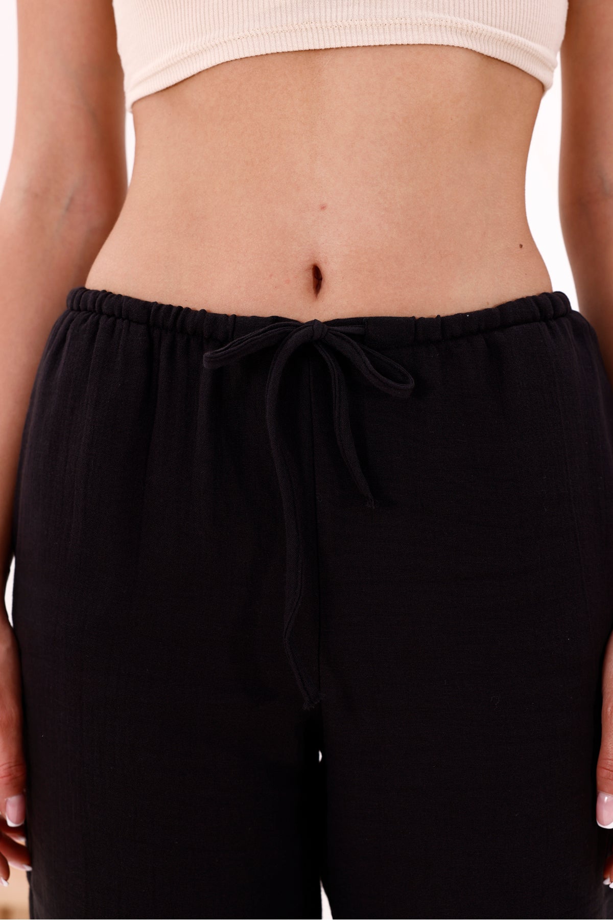 Kadın Pantolon Siyah Kadın Pantolon Beli Lastikli Kadın Pantolon Palazzo Boru Paça Müslin