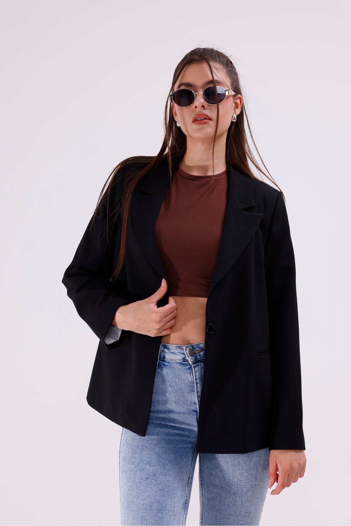 Kadın Ceket İçi Astarlı Siyah Blazer Kadın Ceket Uzun Şık Blezir Tesettür Ceket Kumaş Düğmeli Spor