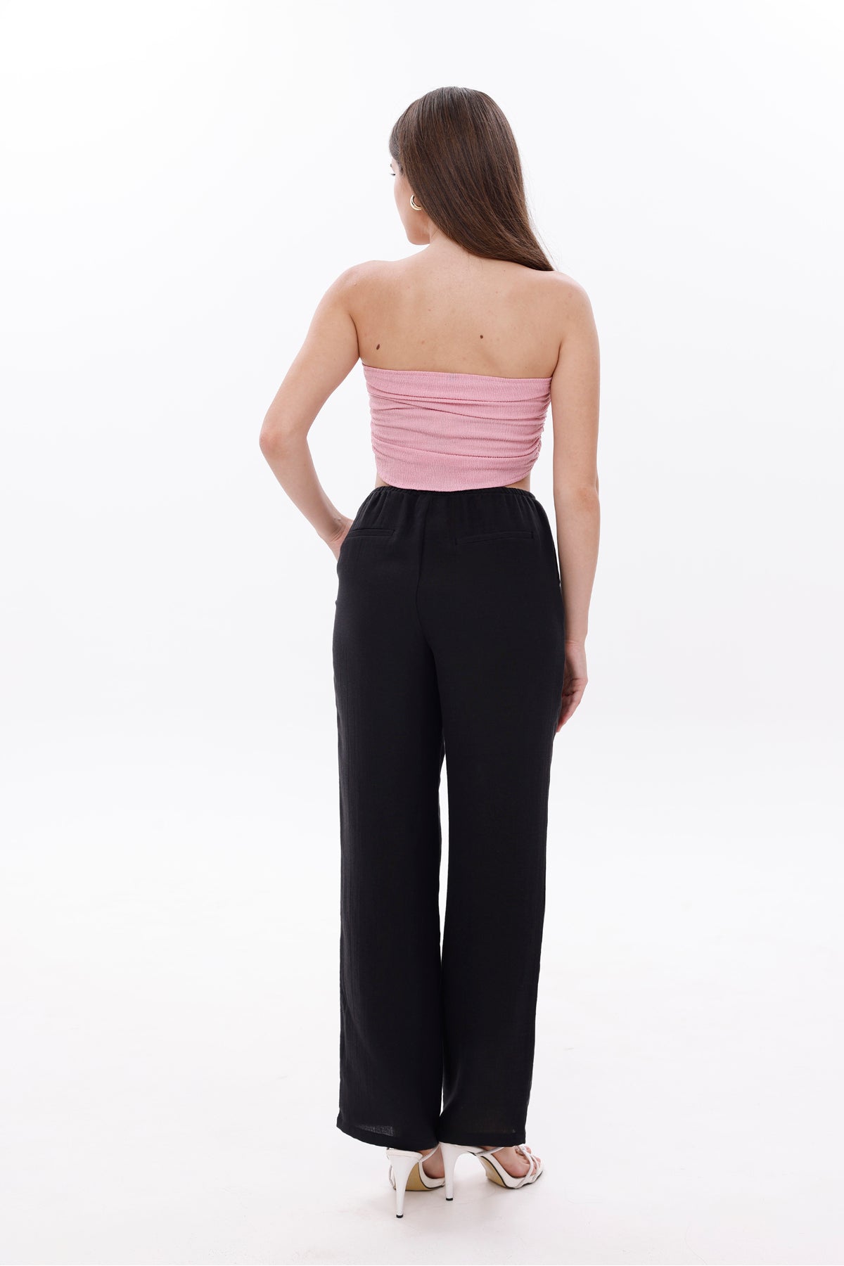 Kadın Pantolon Beli Lastikli Bağcıklı Bol Paça Pantolon Geniş Paça Rahat Pantolon