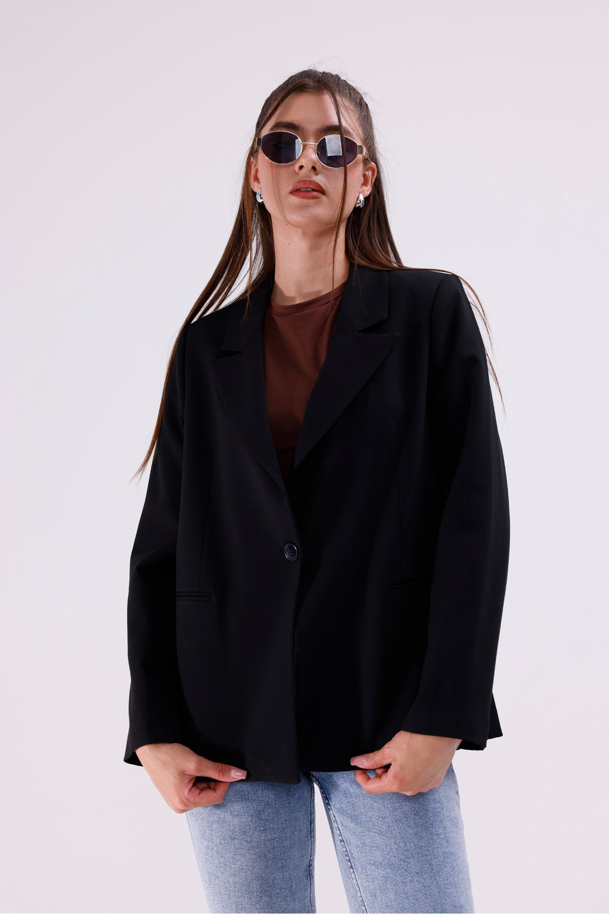 Kadın Ceket İçi Astarlı Siyah Blazer Kadın Ceket Uzun Şık Blezir Tesettür Ceket Kumaş Düğmeli Spor