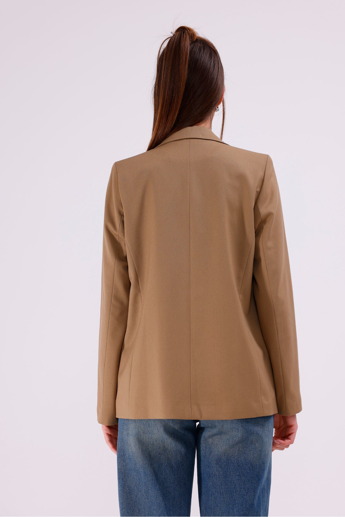 Kadın Ceket İçi Astarlı Blazer Kadın Ceket Uzun Şık Blezir Tesettür Ceket Kumaş Düğmeli Camel Spor