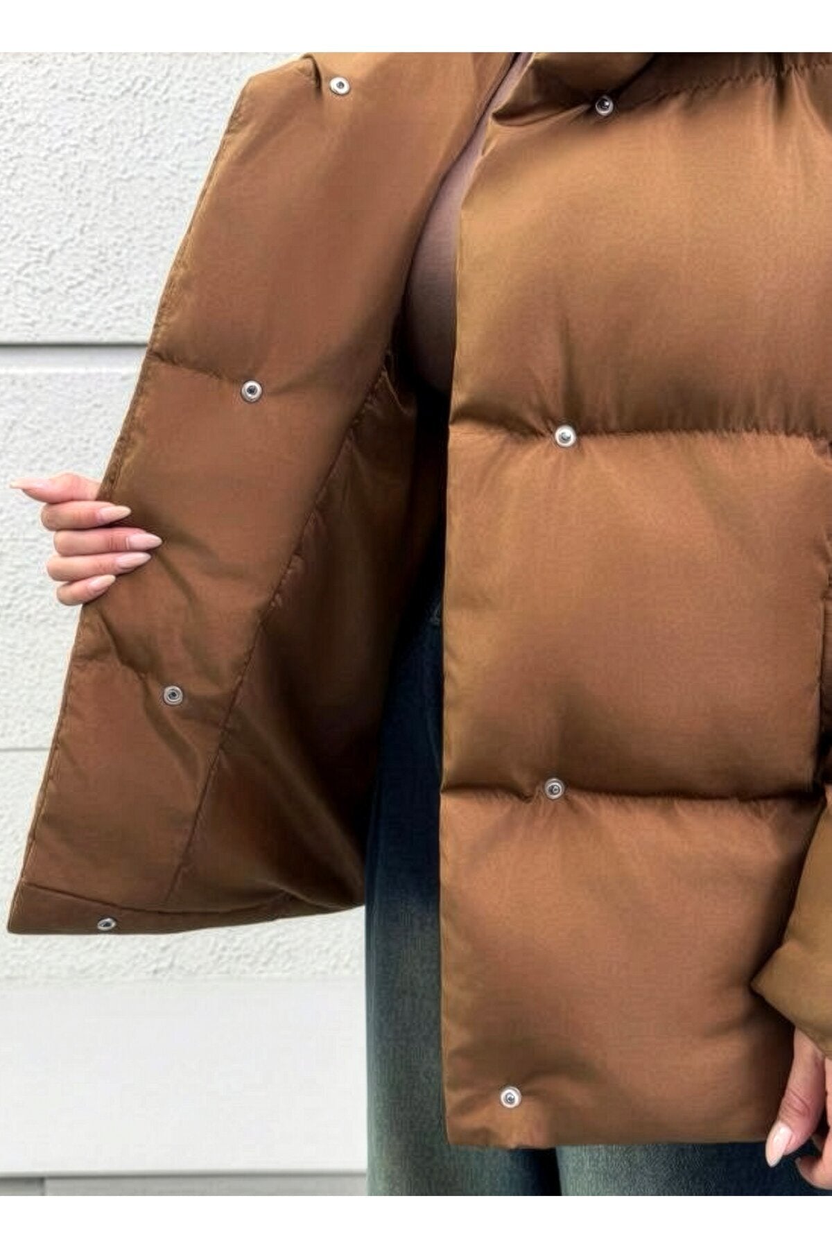 Kadın Mont Şişme Kadın Mont Dik Yaka Mevsimlik Şık Bomber Camel Kadın Kaban
