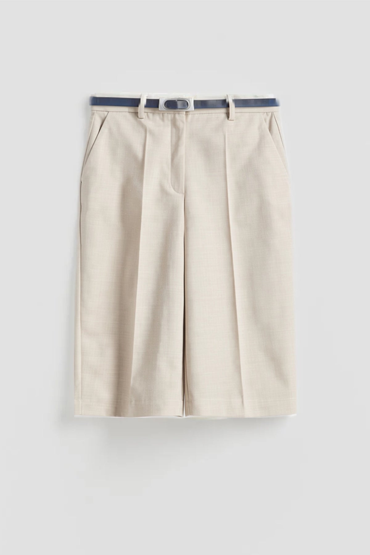 Kadın Şortolon Bermuda Kadın Şort Şehir Boy Kemerli Cepli Kumaş Barrel Wide Leg Bol Rahat Mom Fit