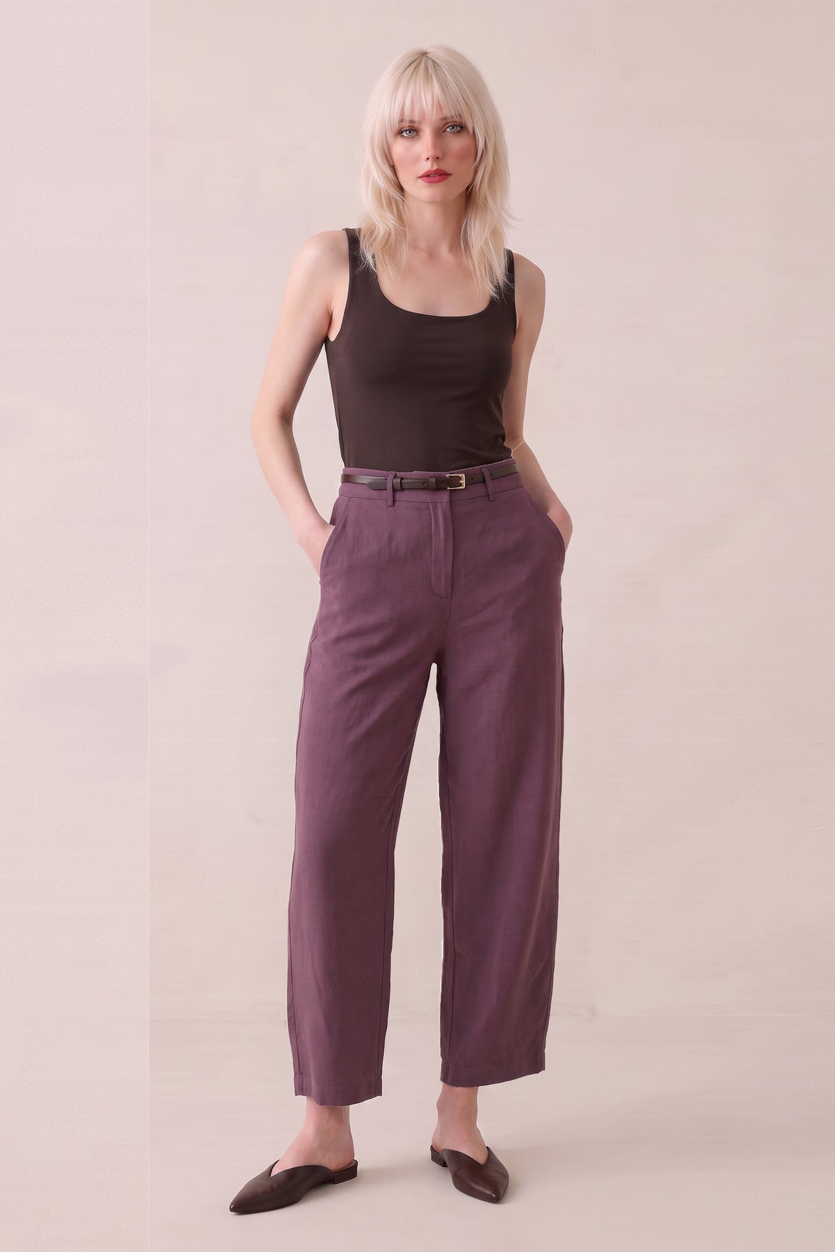 Kadın Pantolon Barrel Pantolon Cloutte Pantolon Yüksek Bel Şık Boyfriend Geniş Paça Kumaş Pantolon
